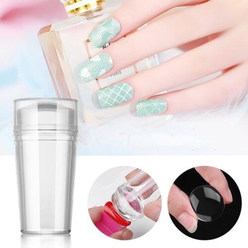 2pcs =1 Set Nail Salon New 2.3cm Pure Clear Jelly Nail Art Stamper Scraper Set Silicone Marshmallow Nail Stamp Template Tools