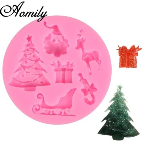 Aomily silicone cake molds Christmas Tree Santa Claus Fondant Cake Molds Sugar Craft Chocolate Moulds Tool Cake Decorating Tools