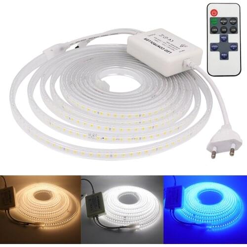 SMD 2835 LED Strip EU 220V Waterproof High Brightness 120LEDs/m White/Warm White/Blue Flexible Ribbon Tape LED Light