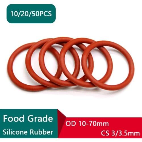 Thickness 3/3.5mm Food Grade Red Silicone O-Ring OD 10-70mm Ring Washer Gaskets Waterproof And Heat-Resistant