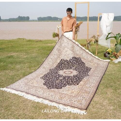 6'x9' Traditional Handmade Silk Rug Blue Medallion Handcraft Iranian Carpet (YL0986)