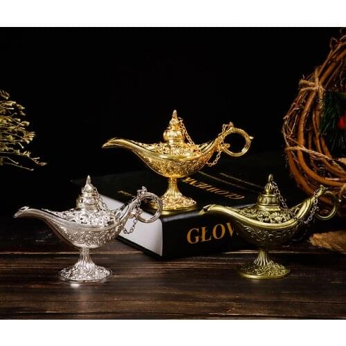 Traditional Vintage Retro Hollow Out Fairy Tale Aladdin Magic Lamp Tea Pot Genie Lamp Toy For Home Decoration Ornaments Gift