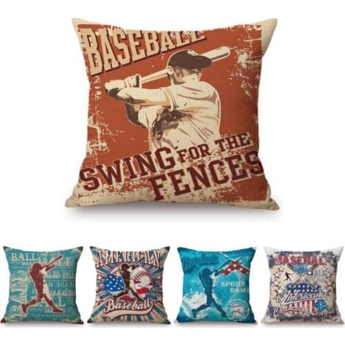 Vintage Baseball Poster Art Home Decorative Sofa Throw PIllow Case Cotton Linen Retro Baseball Art Sofa Decoration Cushion Cover