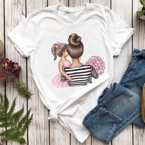 Women T-shirts Striped Clothing Girl Daughter Mom Mother Mama Cartoon Ladies Print Stylish T Top Lady Shirt Ladies Tee T-Shirt