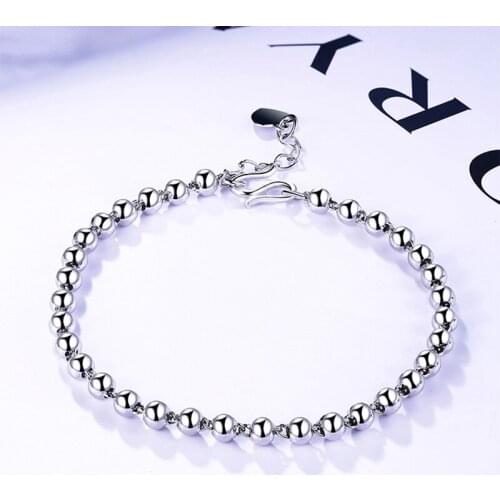 Party Jewelry Adjustable Bracelet For Women 4MM Bead Blacelets & Bangles,925 Sterling Silver Jewelry Friend Gift