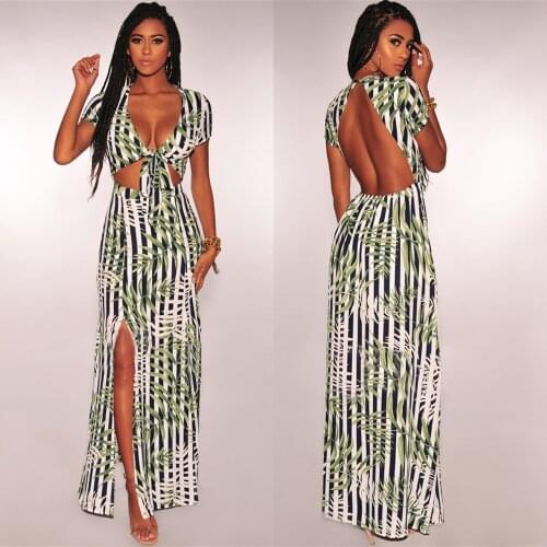 New 2018 sheath sexy bodycon party women summer dress sleeveless backless print hollow out maxi dress vestidos robe femme