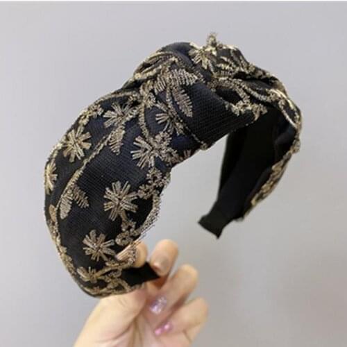 Gold Flower Headband Lace for Women Korean Hair Ornament Top Knot Hairband Adults Headwear Hairband Headband Wide Face Wash Hoop