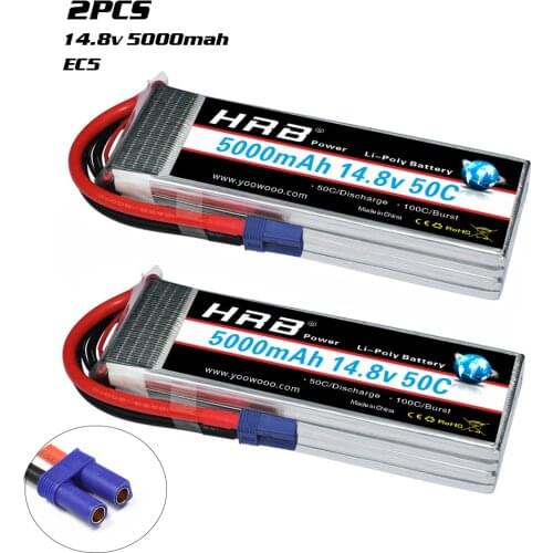 2PCS HRB 4s lipo battery 14.8v 5000mah Drone Battery 50C with T plug EC5 connector for RC Car trusck Monsters helicopter Boat