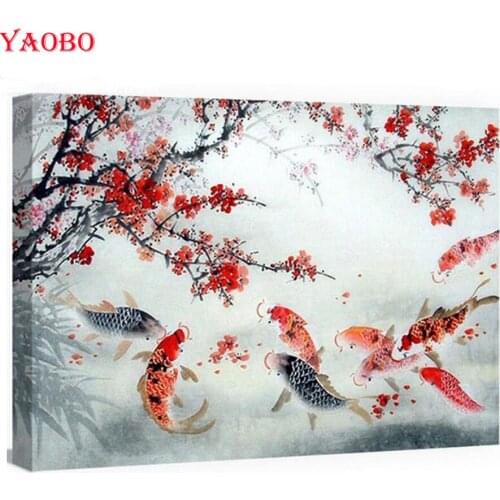 5D diy Diamond Painting Koi fish Flowers Tree Cross Stitch Full Square Round diamond embroidery beads Mosaic painting rhinestone