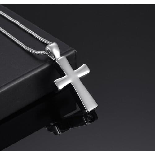 Shiny Polish Cross Cremation Urn Necklace Stainless Steel Urn Memorial Ash Keepsake Locket Pendant Necklace Unisex 20'' Inch
