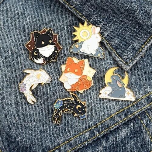 Cartoon animal enamel dog Goldfish pins badge cute couple rabbit paint brooches for friends