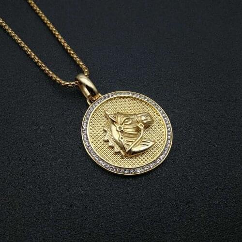 Hip Hop Iced Out Horse Head Pendant & Chains For Men Gold Color Stainless Steel Animal Necklaces Male Bling Jewelry Dropshipping