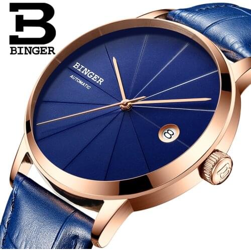Switzerland BINGER Mens Watches Top Luxury Brand Japan Seiko Automatic Movement Mechanical Watch Leisure Business Blue horloges