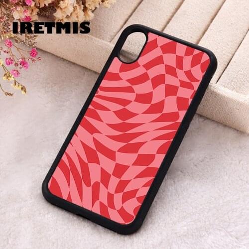 Iretmis 5 5S SE 2020 Phone Cover Case for iPhone 6 6S 7 8 Plus X Xs XR 11 12 Mini Pro Max Silicone TPU Pink Liquid Checkers