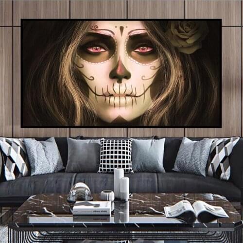Girl with Black Skull Tattoo Black and White Canvas Print Abstract Artwork Art Painting Nordic Mural Living Room Decoration