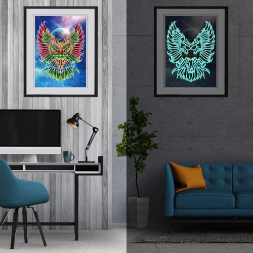 Home Decoration Embroidery Pattern Special Shaped DIY Luminous Mosaic Kit Owl Rhinestone 5D Diamond Painting Craft