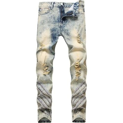 Denim Designer Hole MOTO BIKE Jeans High Quality Ripped for Men Size 28-38 40 42 2021 Autumn Spring HIP HOP Punk Streetwear