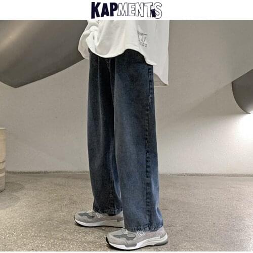 KAPMENTS Men Blue Wide Legs Vintage Cargo Jeans 2021 Spring Mens Korean Streetwear Casual Denim Pants Harajuku Harem Sweatpants