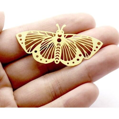 Handmade Jewelry Making Supplies Pendant Butterfly Laser Cut Metal Raw Brass Charms For DIY Necklace Earrings 1184
