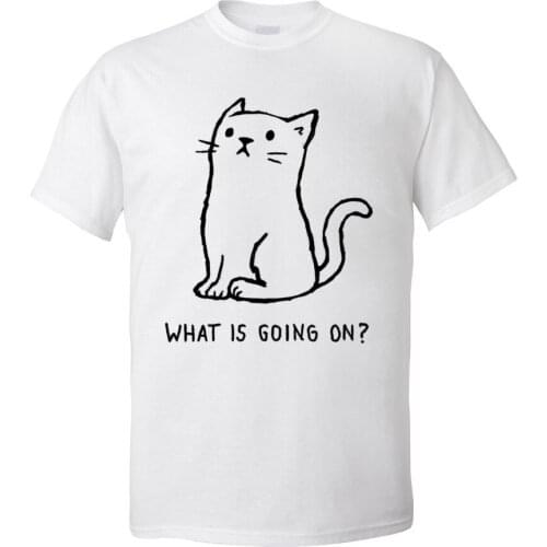 European Size Cat T-shirt Men What Is Going On Summer Short Sleeve Ostern Day T Shirt Funny 100% Cotton Tee-Shirts Men T Shirt