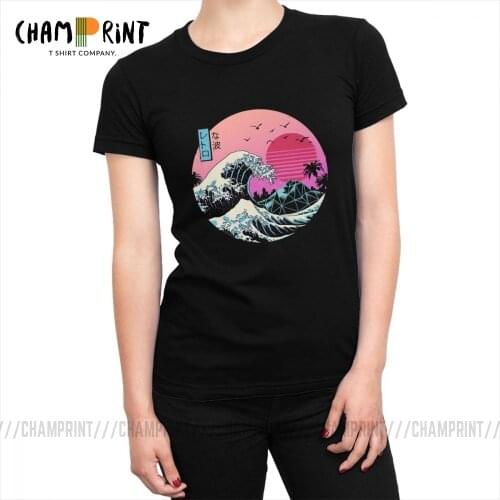 90s Synthwave Vaporwave Aesthetic Tops Tees Japanese Vintage T-shirts Women The Wave Tshirt Ins Original Female Clothes