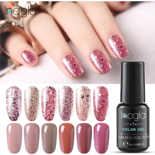 Inagla Rose Gold Glitter 8ML Nail Polish UV LED Gel Lacquer Soak Off Vernis Shiny Painting Nails Nail Art Design Gel Varinshes