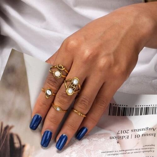 Geometrical Irregular Moon Ring Rings for Women Fashion Aneis De Ouro White stone Jewelry Knuckle Rings Set Boho Jewelry Anillos