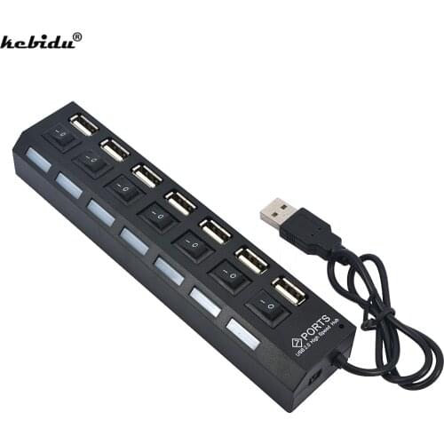 Kebidu Multi 7 Ports USB Hub 2.0 Adapter High Speed Hub USB On Off Switch USB Splitter For Computer Peripherals Accessories