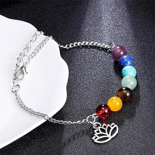 Classic 7 Chakra Colorful Beads Bracelet Lotus Pendant Energy Yoga Ankle Chain Jewelry