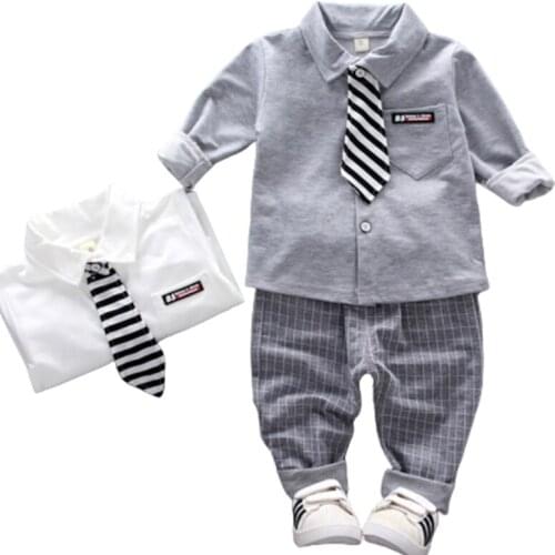 Toddler Boys Clothing Set Autumn Winter Baby Suit Childrens T-Shirt+tie+Pants 3Pcs Suit Kids Christmas Gift Clothing 1-4yrs