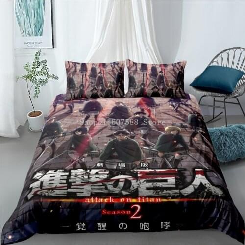 New Anime 3D Attack On Titan Printed Bedding Set King Duvet Cover Pillow Case Comforter Cover Adult Kids Bedclothes Bed Linens