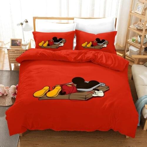 Disney Cute Mickey Mouse Pattern Bedding Set Red and Black Duvet Bed Cover Pillowcase Children Adult Bedroom Decor Home Fabric