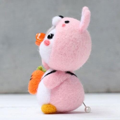 Rabbit Penguin Wool Felt Crafts DIY Unfinished Poked Set Handcraft Kit for Needle Material Bag Pack Handmade E56C