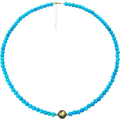 Lii Ji Choker Necklace Turquoise Labradorite Necklace 925 Sterling Silver 40+4cm helps Negativity Dropshipping