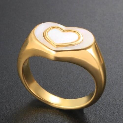 Fashion Black White Shell Double Heart Ring Colorful Enamel Ring For Women Love Summer Wedding Engagement Ring Jewely Gift