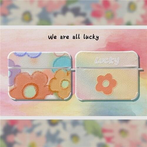 Korean Style Colored Flowers Leather Soft Shell For AirPods Case Headphone Wireless Bluetooth Earphone Charging Box Cover