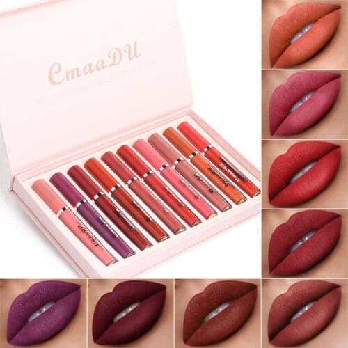 10Pcs Waterproof Matte Liquid Lip Gloss Set Lips Matte Lipstick Makeup Long-lasting Moinisturizer Lip Gloss Makeup Cosmetics