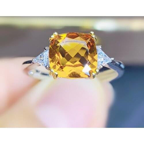 Natural real citrine square ring Per jewelry 925 sterling silver 8*8mm 2.5ct gemstone Fine jewelry J211308