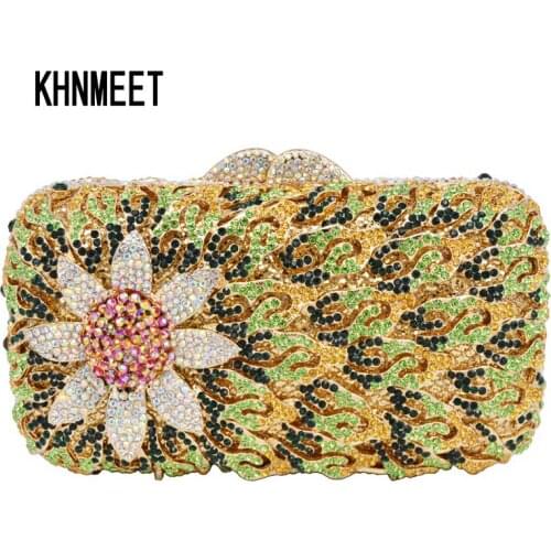 The latest Sunflower Diamante Luxury Crystal Evening Bag Women diamond Encrusted Bags Wedding Party Purse Ladies handbag SC472