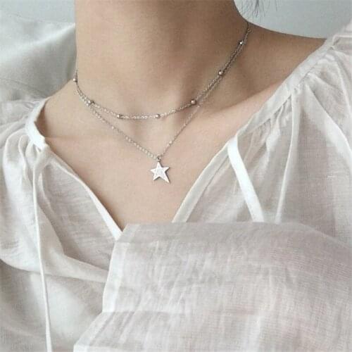 925 Sterling Silver Double Layer Star Pendent Necklaces For Women Girls Clavicle Chain Accessories dz120