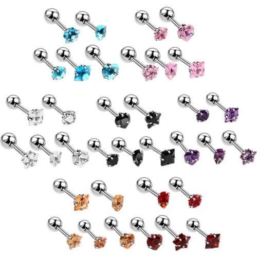 Lot of 5Pcs Fashion Tragus Barbell Earring Mixed Round Heart Star Square Ear Cartilage Piercing Ear Stud Gem Sexy Women Jewelry