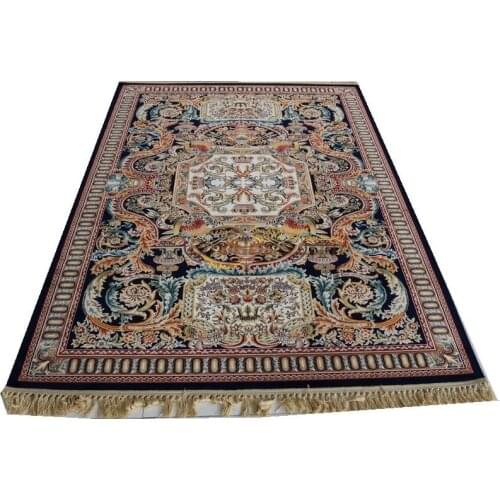 Viscose french carpet About 5.3' X 7.6' machine made Thick Plush Savonnerie Rug Carpet Made To Order 3blackgc161savyg28