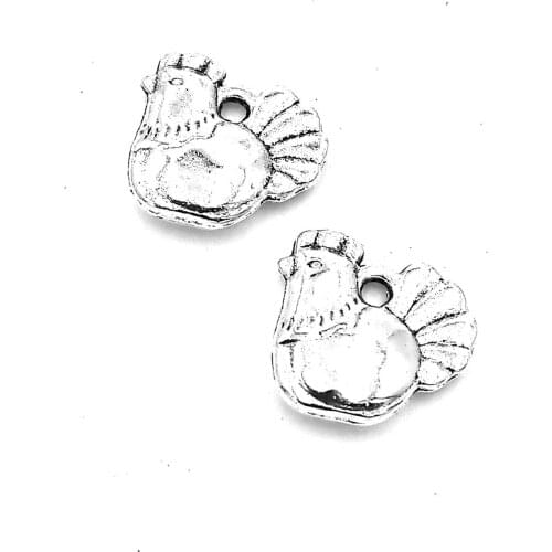 30pcs Hen charms pendant 13x13mm antique silver ornament accessories jewelry making DIY base material