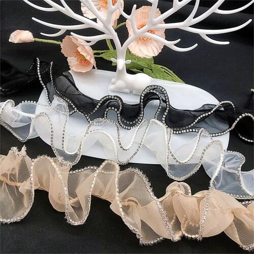 1Y Rhinestone Stage Dancing Dress Lace Edging Sleeve Cuff Cushion Costume Ribbon