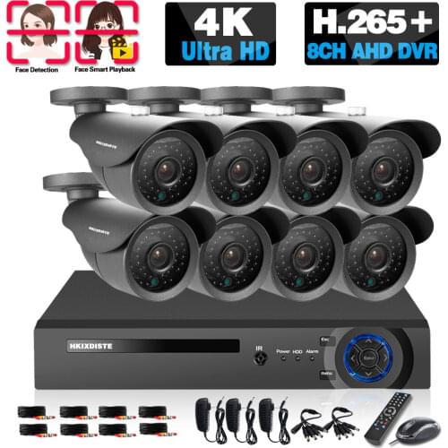 CCTV DVR Camera Security System Kit 4k 8CH Outdoor Waterproof Bullet AHD Camera Video Surveillance System Set 8MP DVR Kit XMEYE