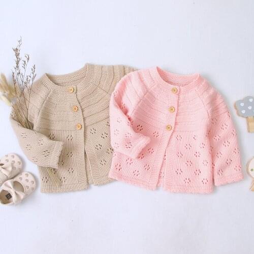 Emmababy 0-18months Sweaters Infant Baby Girls Fall Winter Cardigan Toddler Button-Down Hollow Out Dots Flower Knitted Outerwear