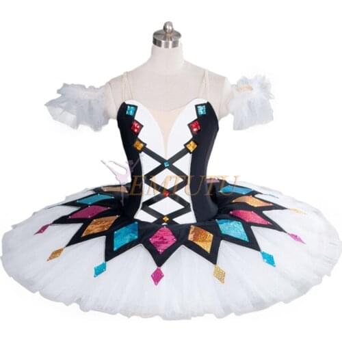 Harlequinade Dance Tutu Black White Ballerina Performance Professional Ballet Tutu Costume Classical ballet stage costume Women