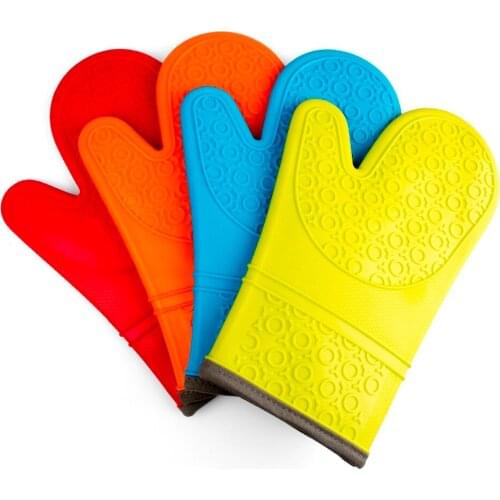 1 Pcs Heat Resistant Silicone Kitchen Gloves Oven Mitts Thicker Silicone Cooking Microwave Cloth edge and cotton non-slip Gloves
