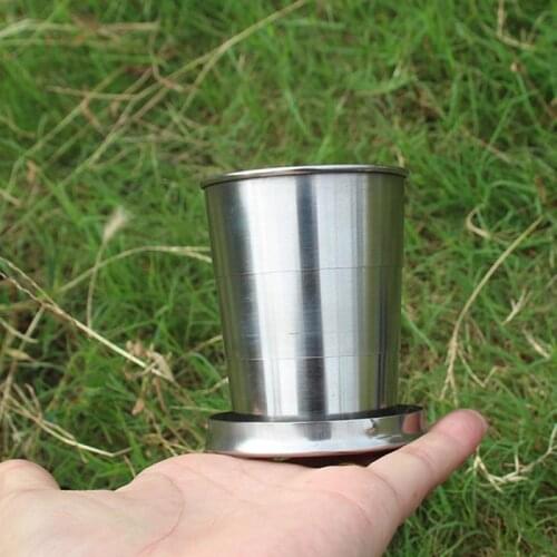 Outdoor Stainless Steel Folding Cup Kitchen Home Folding Retractable Cup Portable Cup Teacups Teaware Folding Glass Coaster