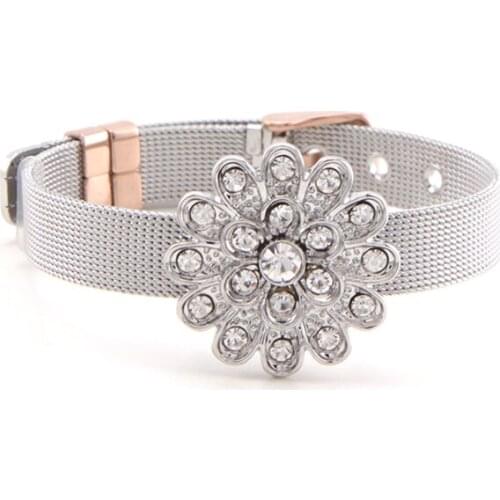 Vinnie Design Jewelry 10mm Stainless Steel Mesh Bracelet Set with Big Size Silver Color Slide Charms